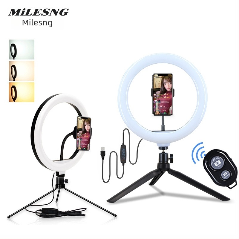 Десктоп стойка за лайв стрийминг с LED пръстен светлина за грим и фотография (LED, 5-12V, 5-30W, 3500K-6000K)