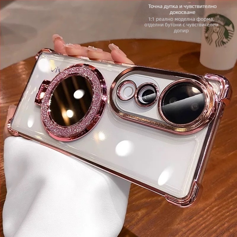 Кейс за телефон vivo — електроплатиран прозрачен против падане, с огледало за грим и обектив X100, мек