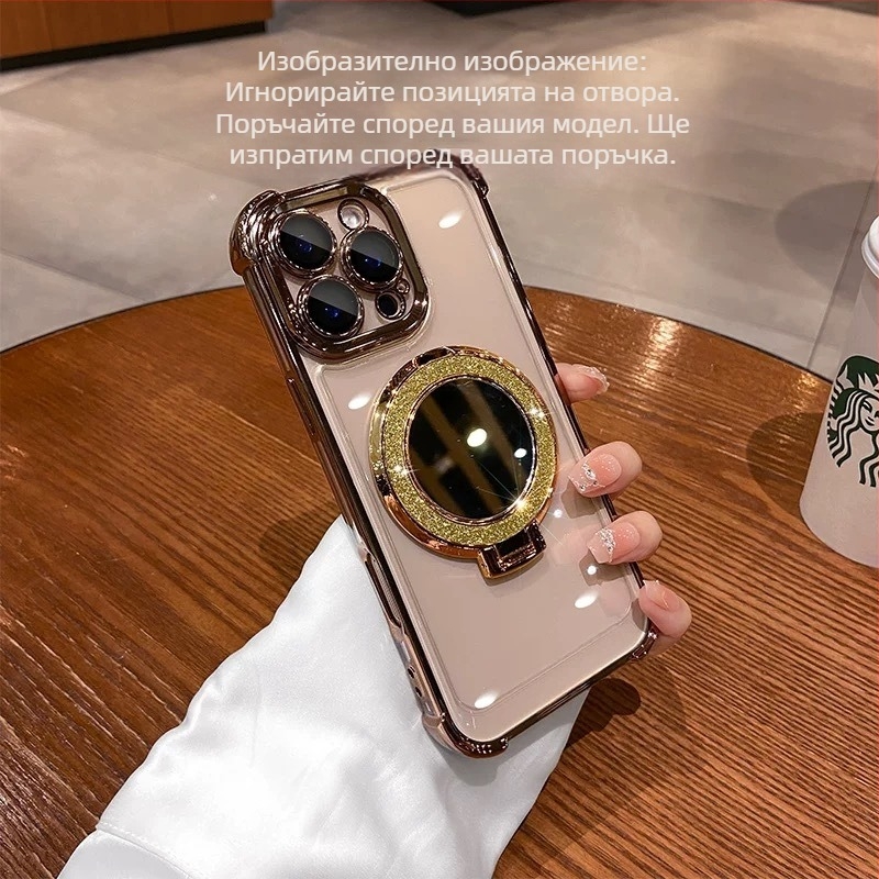 Кейс за телефон vivo — електроплатиран прозрачен против падане, с огледало за грим и обектив X100, мек