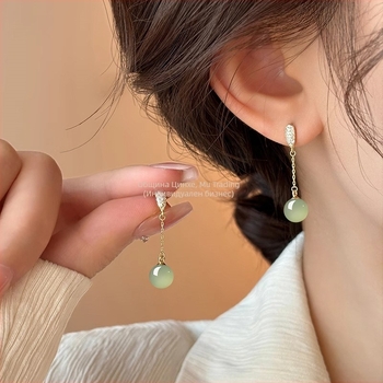 Обеци - Геометрична форма, агат, природен стил, унисекс, пролет 2025