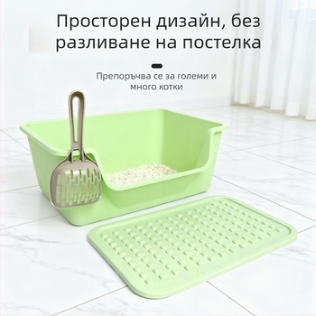 Котешка кутия за пясък, ПП материал, квадратна форма, отворена тоалетна, стандартни спецификации