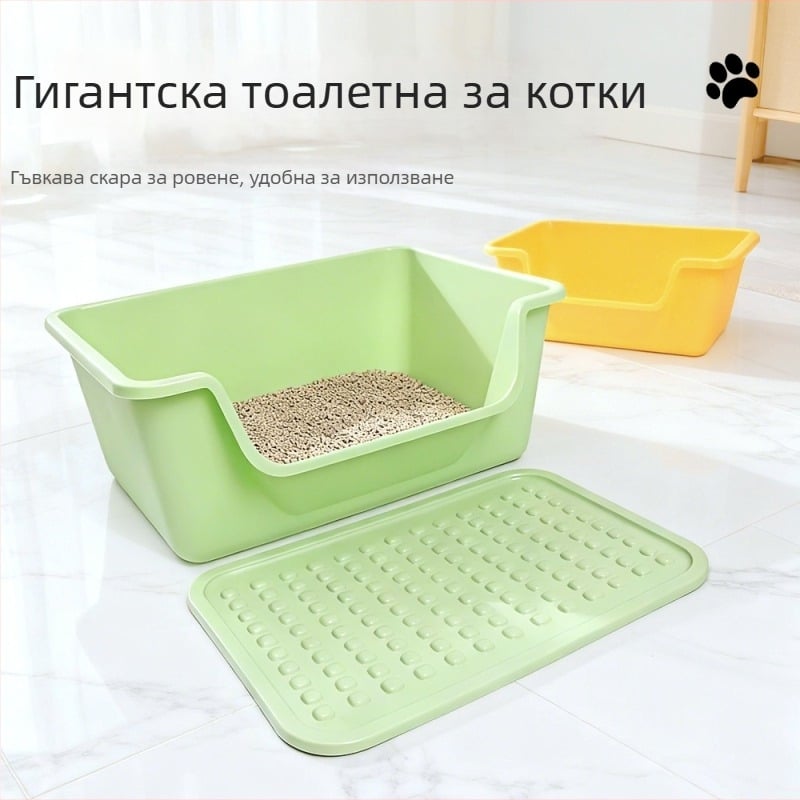 Котешка кутия за пясък, ПП материал, квадратна форма, отворена тоалетна, стандартни спецификации