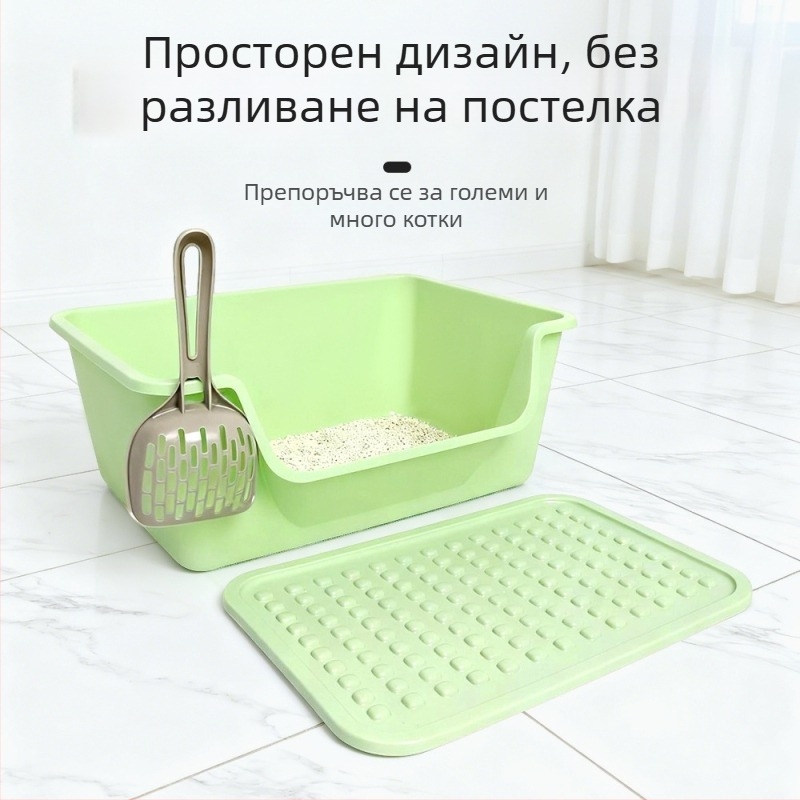 Котешка кутия за пясък, ПП материал, квадратна форма, отворена тоалетна, стандартни спецификации