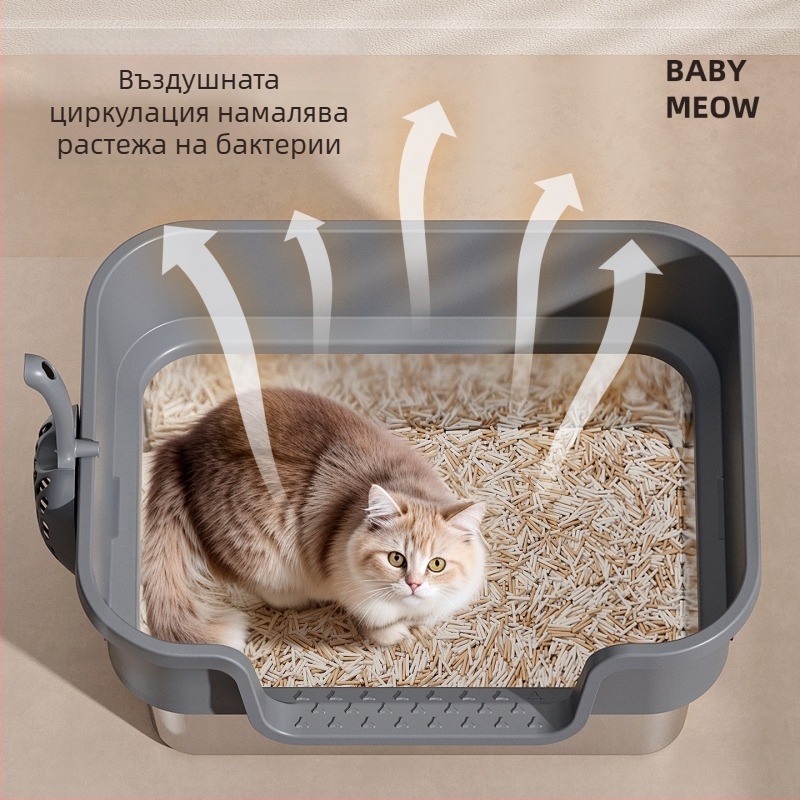 Котешка тоалетна кутия с горно влизане, открита конструкция, PP материал, Pebele марка, подходяща за котки до 7,5 кг