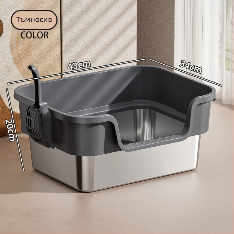 Котешка тоалетна кутия с горно влизане, открита конструкция, PP материал, Pebele марка, подходяща за котки до 7,5 кг