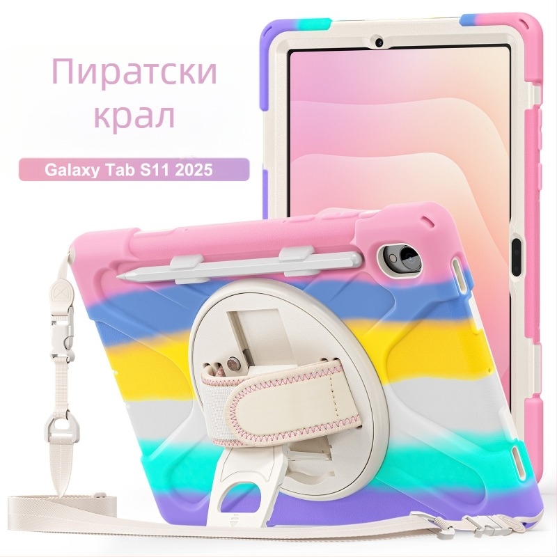 Калъф за Samsung Tab S11 X730 с презрамка и подставка, удароустойчив, защита срещу падане, PC + силиконов гел