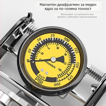 Phoenix педална помпа за автомобили и велосипеди, двоен цилиндър, без електричество, 30 л/мин, цифров дисплей и манометър