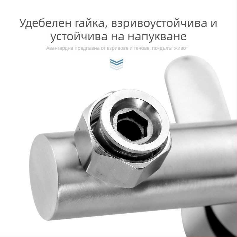 Смесител за душ и вана от неръждаема стомана, вграждане в стената, с тройно управление, керамичен клапан, 0–90°C