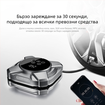 Преносима помпа за гуми за автомобили, 12V, 120W, 35 л/мин, цифров дисплей, USB зареждане