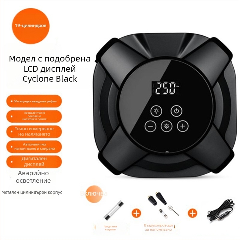 Преносима помпа за гуми за автомобили, 12V, 120W, 35 л/мин, цифров дисплей, USB зареждане