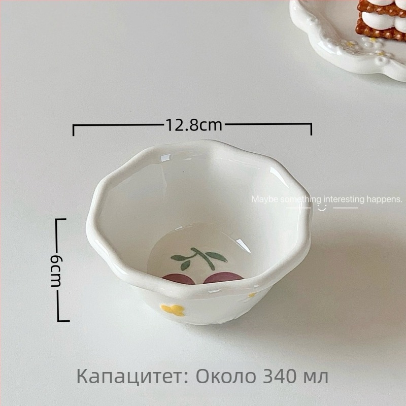 Порцеланова чиния, цветен дизайн с цветя, корейски стил, подглазурно оцветяване, подходяща за микровълнова