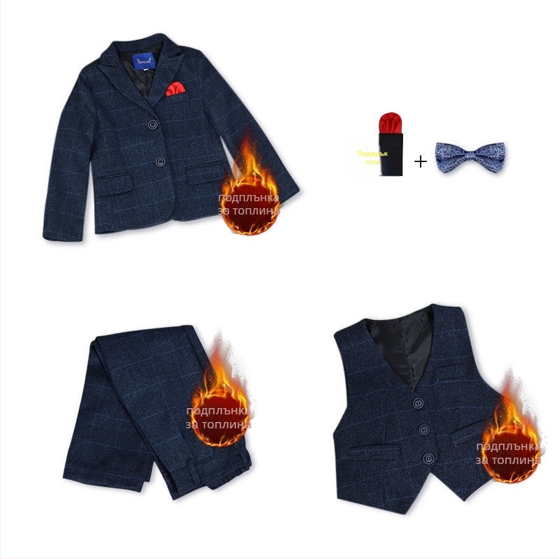 Детски костюм в британски стил за есен-зима, еднобортово сако, основен полиестер 80%, за деца 3–8 години, есен 2025.