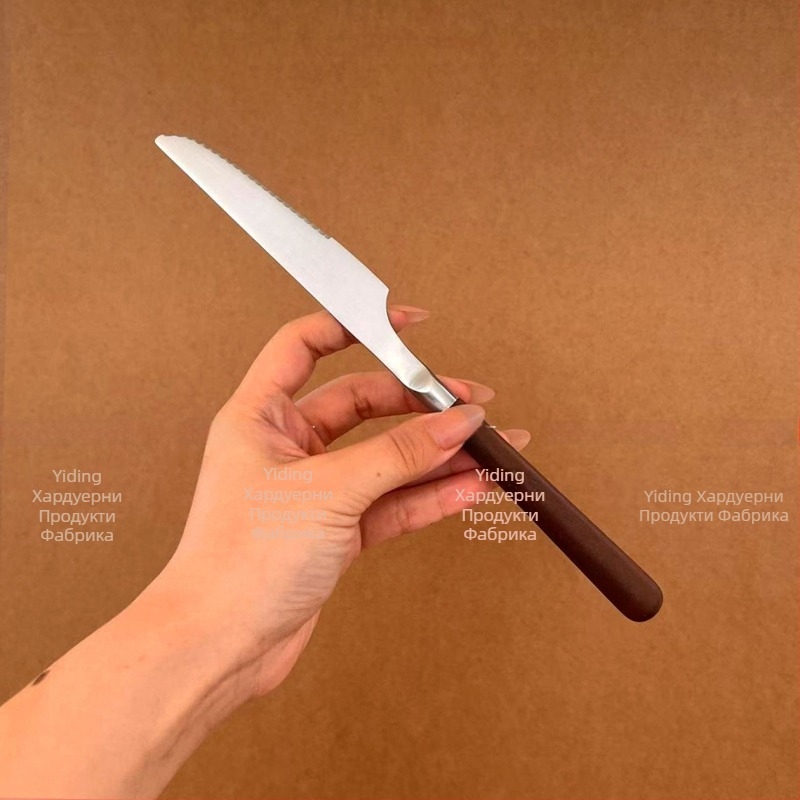 Комплект прибори за хранене от 304 неръждаема стомана с орехова дръжка: нож, вилка и лъжица, огледално полирани, ръчна изработка