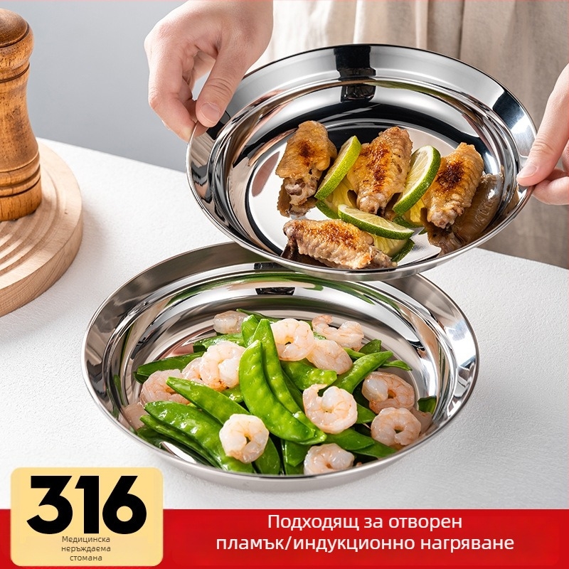 Антиразливна дълбока чиния от неръждаема стомана, хранителна класа, кръгла форма, печат на лого и възможност за персонализиране