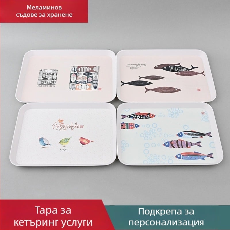 Меламинов поднос с имитация на порцелан (Материал: меламин/имита порцелан; Форма: квадрат; Мотив: цветя; Стил: модерен минимализъм; Повърхност: глазирана)