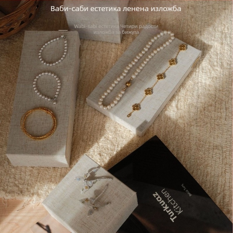 Стойка за показване на бижута от лен и дърво, мултифункционална, корейски стил