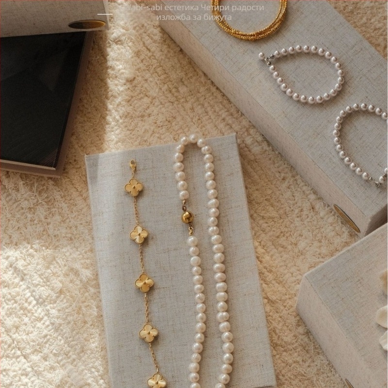 Стойка за показване на бижута от лен и дърво, мултифункционална, корейски стил