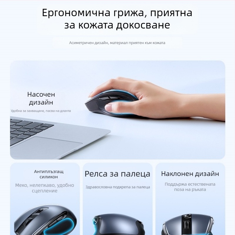 Безжична гейминг мишка с двоен режим Bluetooth и 2,4 GHz, тиха, ергономична Mu101