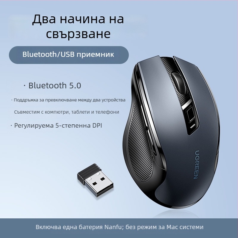 Безжична гейминг мишка с двоен режим Bluetooth и 2,4 GHz, тиха, ергономична Mu101