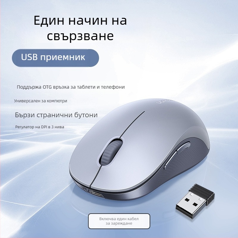 Безжична гейминг мишка с двоен режим Bluetooth и 2,4 GHz, тиха, ергономична Mu101