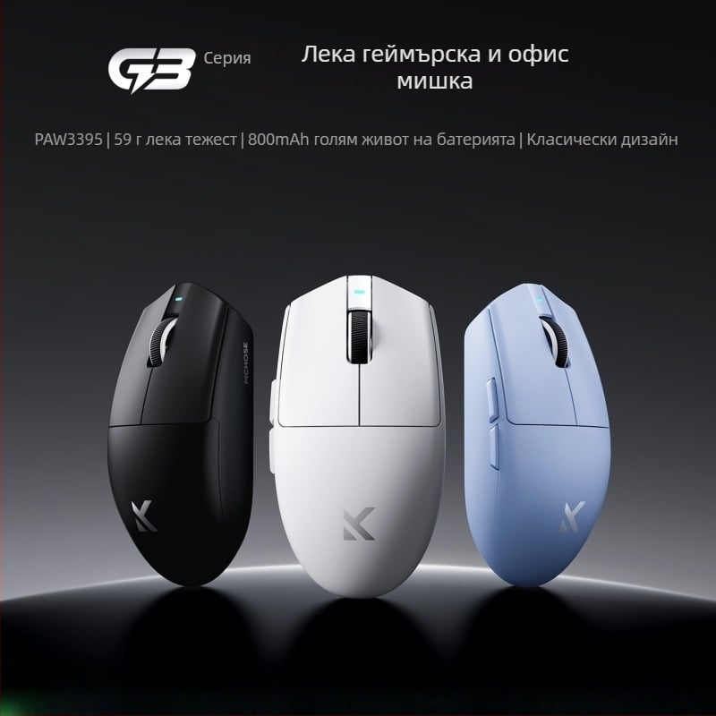 Гейминг мишка с три режима безжично свързване (Модел G-3; оптичен сензор; 2.4GHz + Bluetooth)