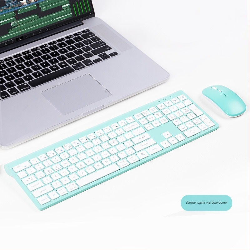 Комплект клавиатура и мишка, безжичен с двоен режим Bluetooth + 2.4G, 1600dpi, ергономичен и водоустойчив, модел H-868A, за лаптоп и офис.