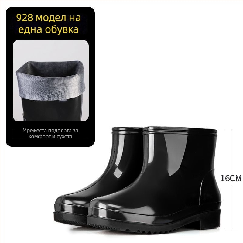 Дамски високи PVC ботуши за дъжд, антихлъзгаща подметка, нисък ток 1-3 cm, дебела конструкция, без връзки