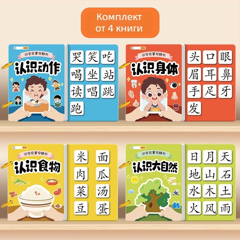 Тиха книга за ранна грамотност с пиктографски карти и комплект стикери; за деца 3–6 г.; материал: хартия; марка Pasien