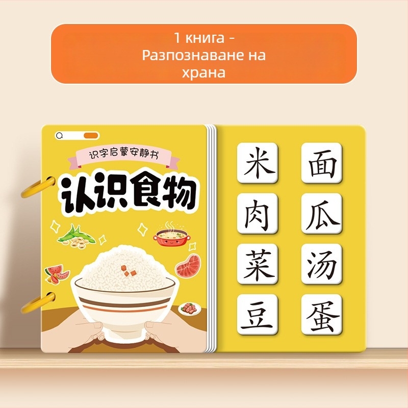 Тиха книга за ранна грамотност с пиктографски карти и комплект стикери; за деца 3–6 г.; материал: хартия; марка Pasien