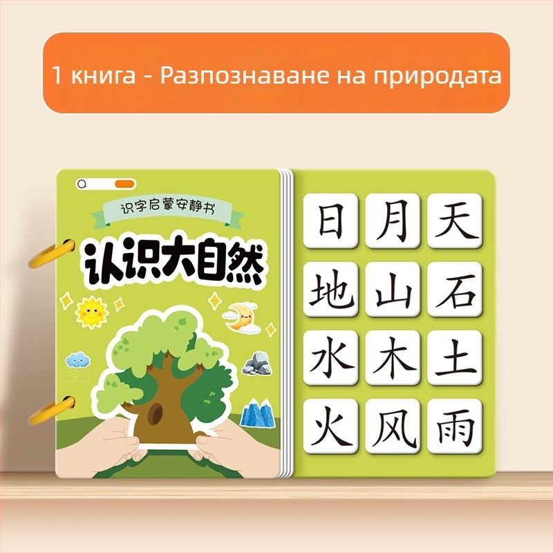Тиха книга за ранна грамотност с пиктографски карти и комплект стикери; за деца 3–6 г.; материал: хартия; марка Pasien