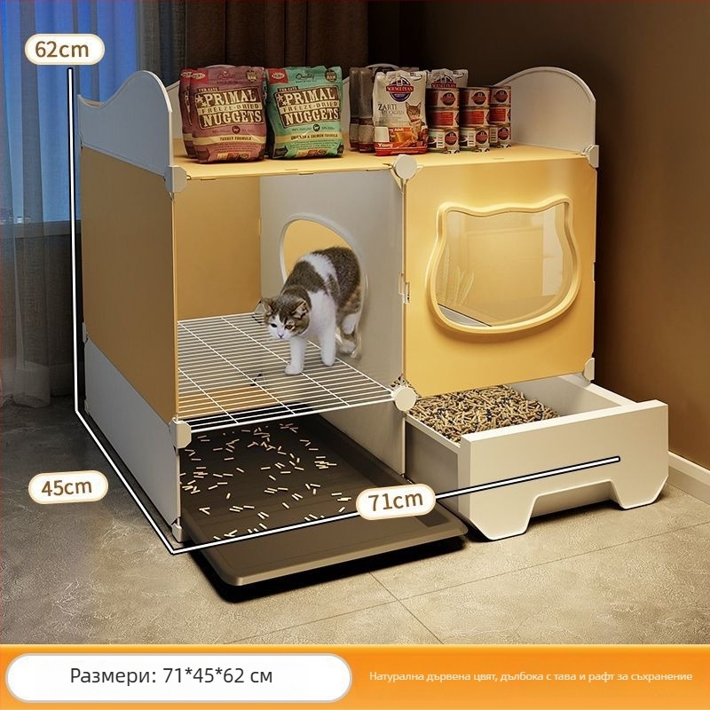 Шкаф за котешка тоалетна, коридорен тип против разпръскване на пясък, полузакрита конструкция, PVC материал