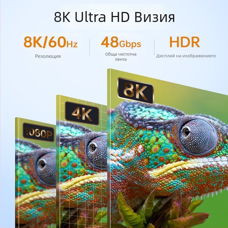 HDMI 2.1 ъглов кабел със цветна оплетка, пружинно разтягане, 1 м, 8K видео