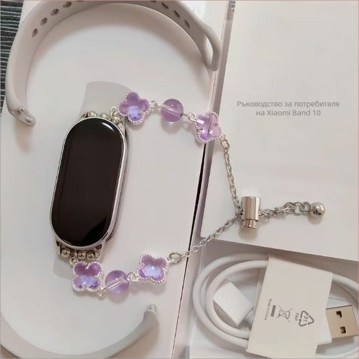 Цветна мънистена каишка в ориенталистичен стил за Apple Watch S9, смолна каишка, Taosi Bamboo