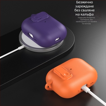 Калъф за AirPods с кожена текстура, заключващ механизъм, против падане и отпечатъци, цялостна защита, PC обвивка, инжекционно формована