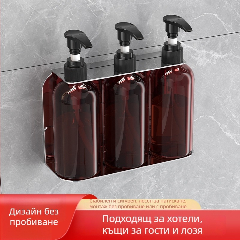 Стенно монтиран държач за дозатор за течен сапун (за душ гел, балсам и шампоан) от неръждаема стомана – ръчно натискане, модерен минимализъм, полирана повърхност, тегло 0.4 кг