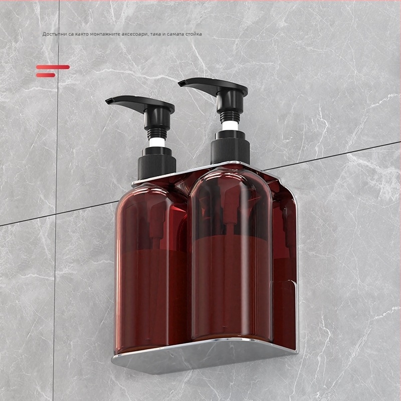 Стенно монтиран държач за дозатор за течен сапун (за душ гел, балсам и шампоан) от неръждаема стомана – ръчно натискане, модерен минимализъм, полирана повърхност, тегло 0.4 кг