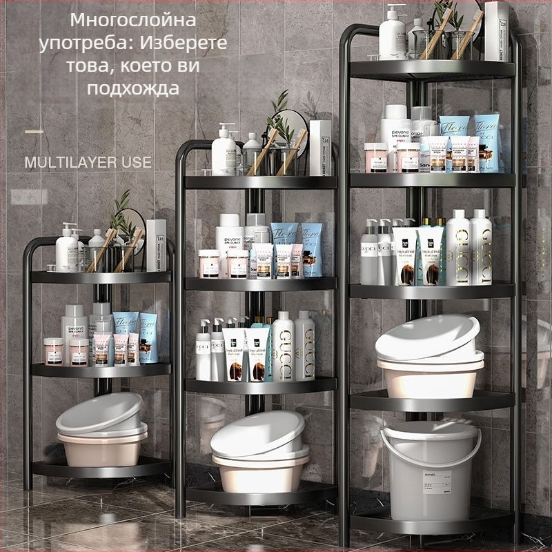 Подов ъглов стелаж за баня, 5-етажен триъгълен, от 304 неръждаема стомана, пластмасово покритие, CE сертифициран