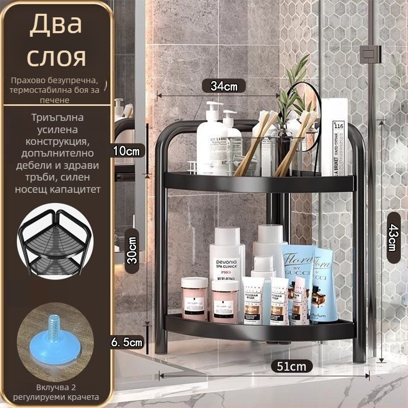 Подов ъглов стелаж за баня, 5-етажен триъгълен, от 304 неръждаема стомана, пластмасово покритие, CE сертифициран