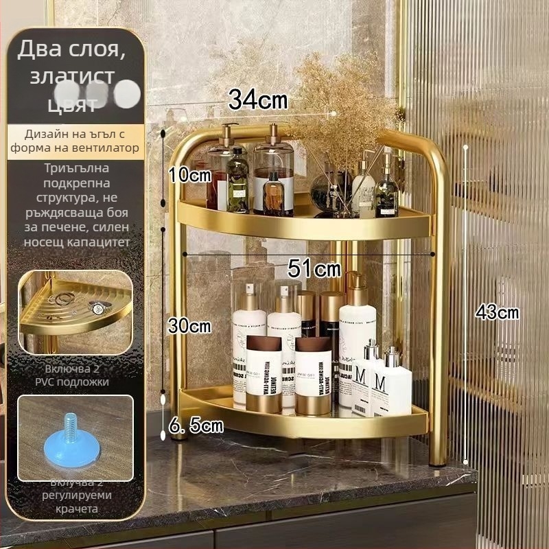 Подов ъглов стелаж за баня, 5-етажен триъгълен, от 304 неръждаема стомана, пластмасово покритие, CE сертифициран