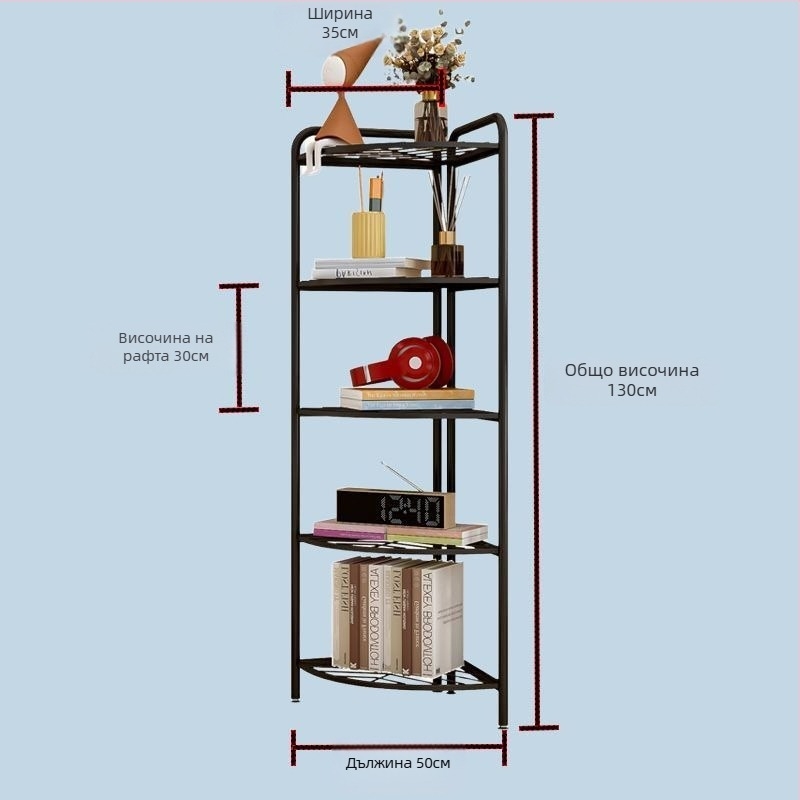Подов ъглов стелаж за баня, 5-етажен триъгълен, от 304 неръждаема стомана, пластмасово покритие, CE сертифициран