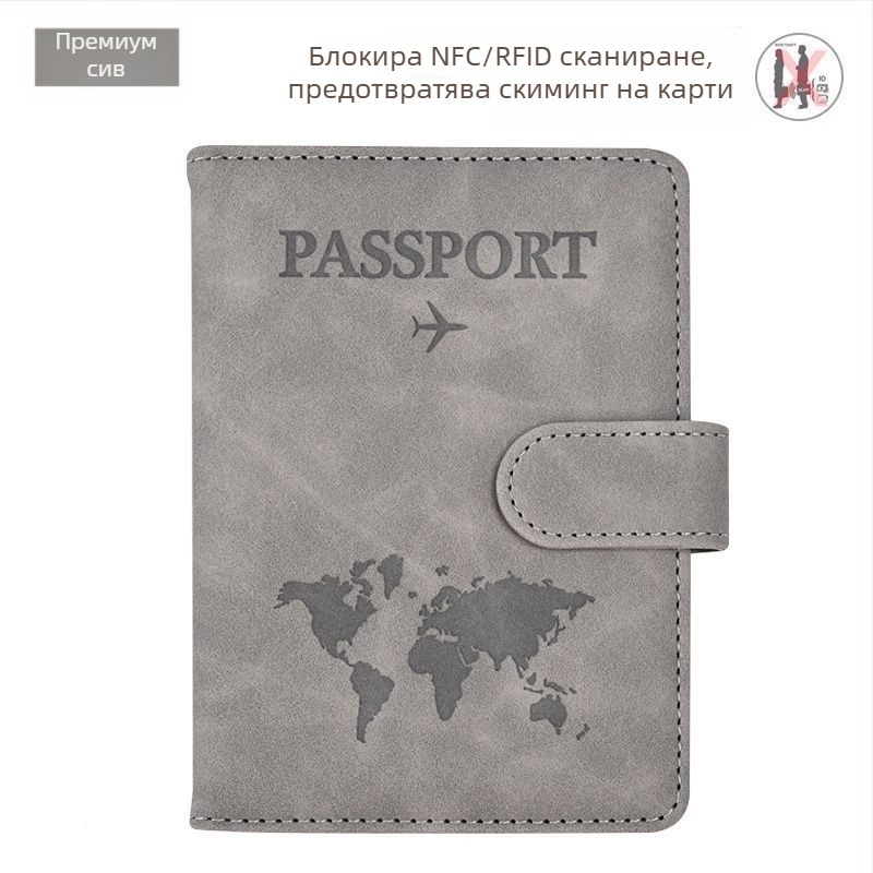 Калъф за паспорт със защита срещу кражба и RFID, от синтетична кожа, PU подплата, унисекс