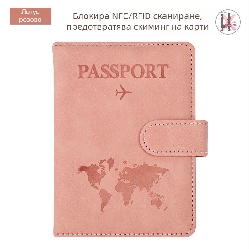 Калъф за паспорт със защита срещу кражба и RFID, от синтетична кожа, PU подплата, унисекс