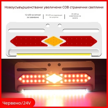 Странично COB LED осветление за камиони, 24V/12V, 8W, 5000K, 50 000 ч, голямо ултратънко