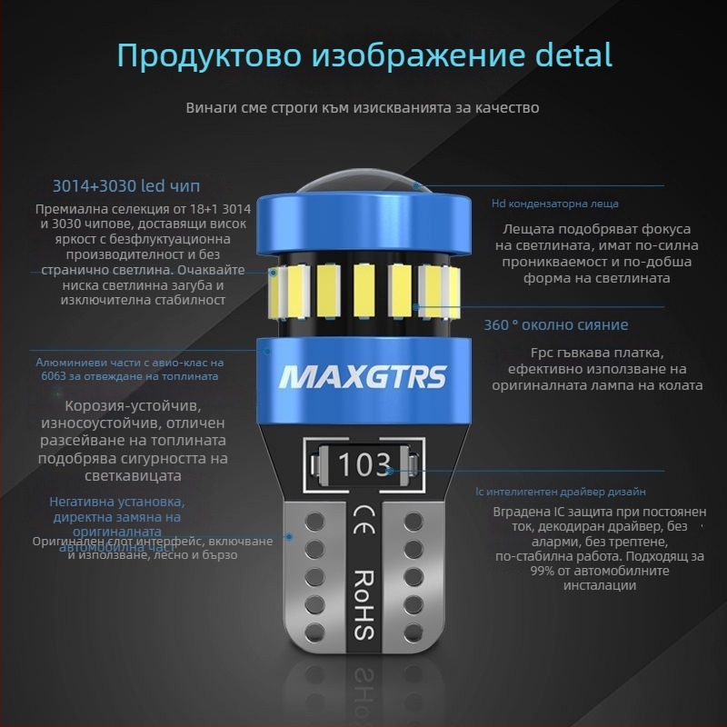 12V T10 LED крушка с леща за W5W светлина за позиционна светлина и светлина на регистрационния номер – универсално plug-in