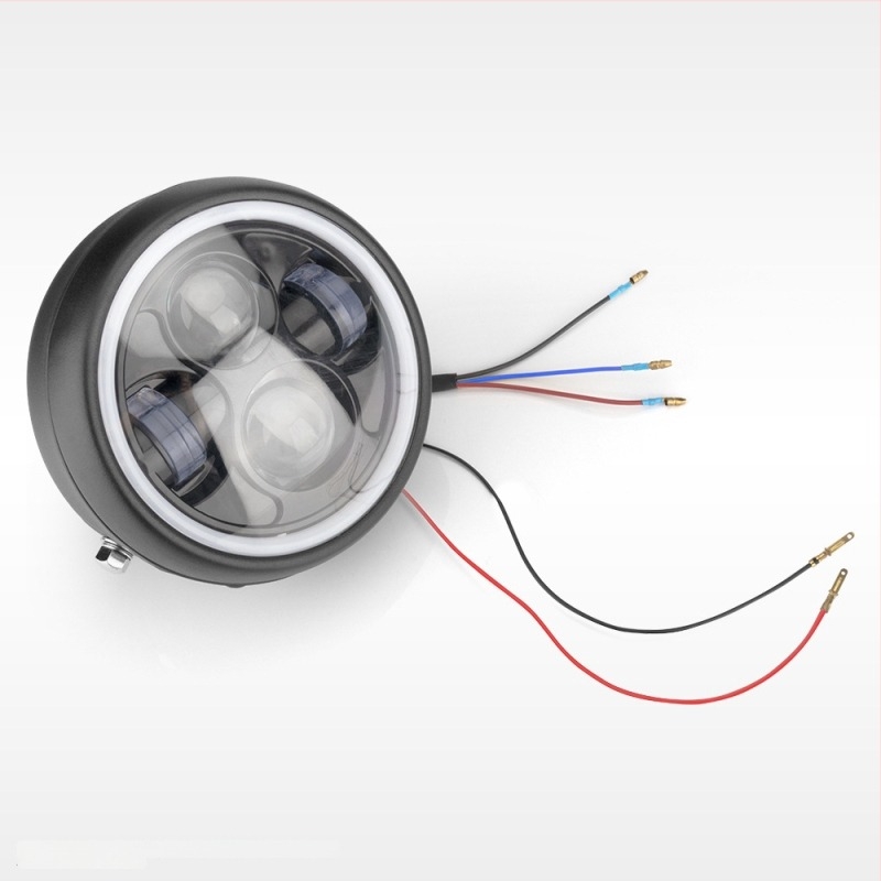 LED преден фар за мотоциклет Harley cafe racer, ретро стил, метален корпус, IP66 защита, DC12V, 12W, 1750 lm