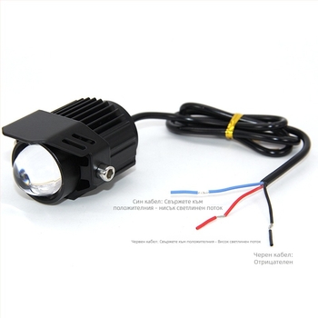 Мотоциклет LED фар със леща, алуминиево тяло, двуцветни LED чипове, 18W на лампа, 12–85V вход, модел Q9