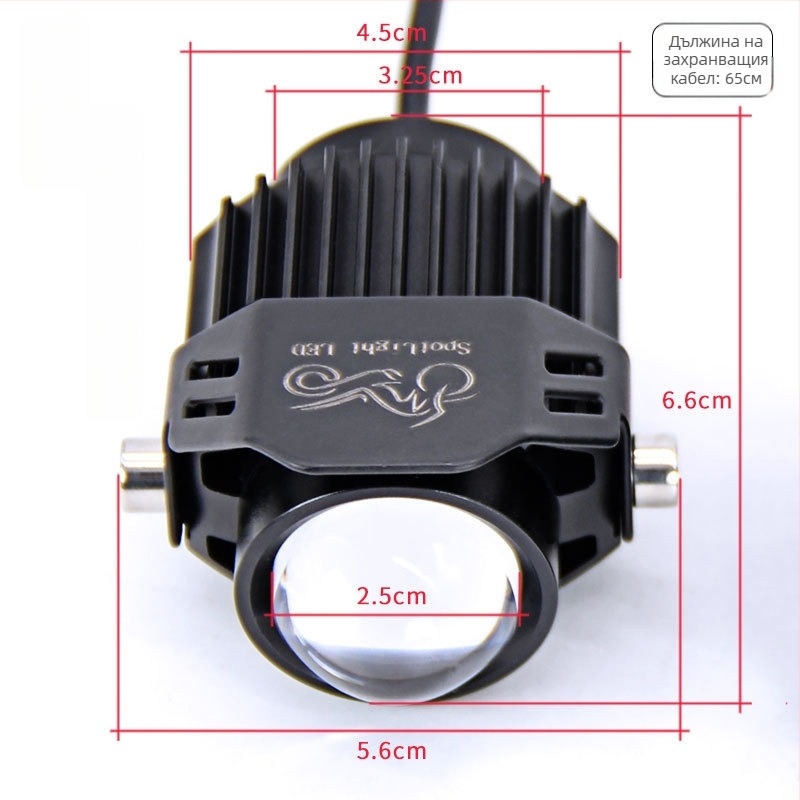 Мотоциклет LED фар със леща, алуминиево тяло, двуцветни LED чипове, 18W на лампа, 12–85V вход, модел Q9