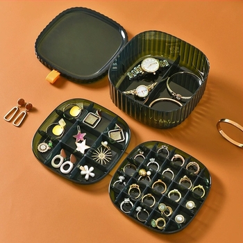 Органайзер за бижута, 3-слоен пластмасов настолен организатор, прахозащита, влагозащита и защита срещу окисление