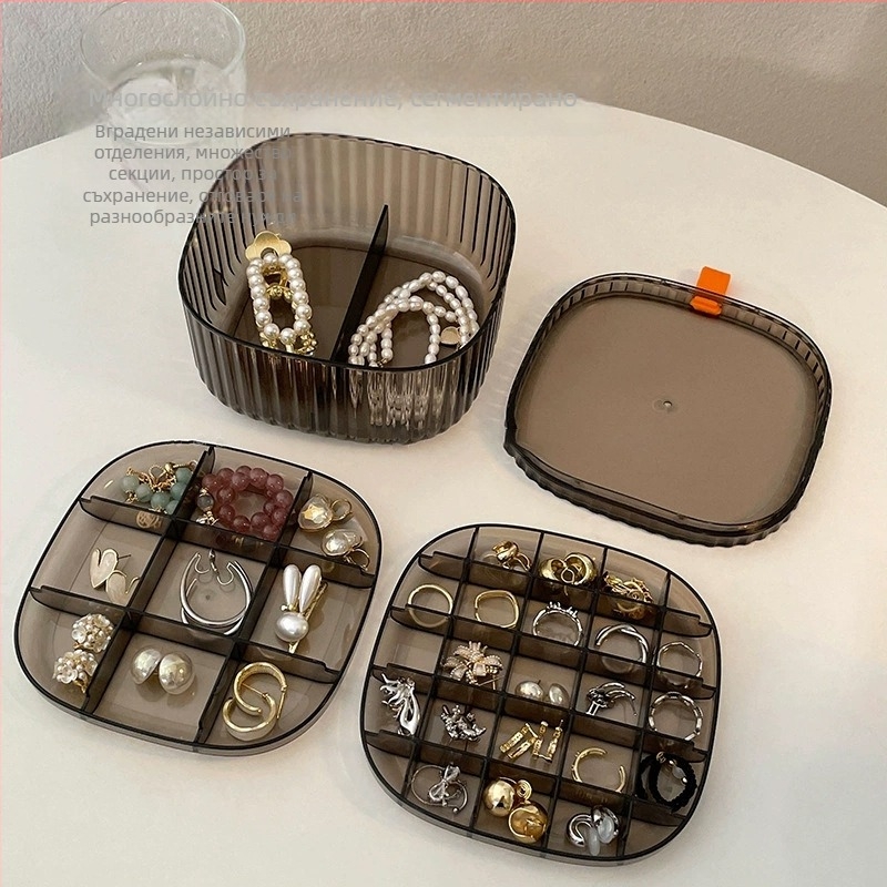 Органайзер за бижута, 3-слоен пластмасов настолен организатор, прахозащита, влагозащита и защита срещу окисление