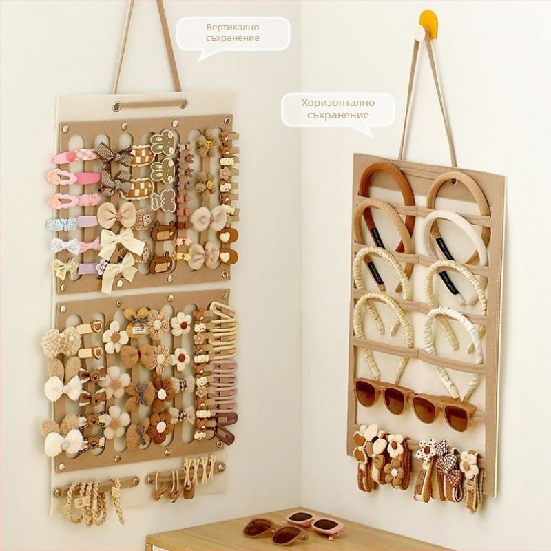 Стенно монтиращ органайзер за фиби за коса, 6 нива, прахозащитен, съхранение за бижута и козметика